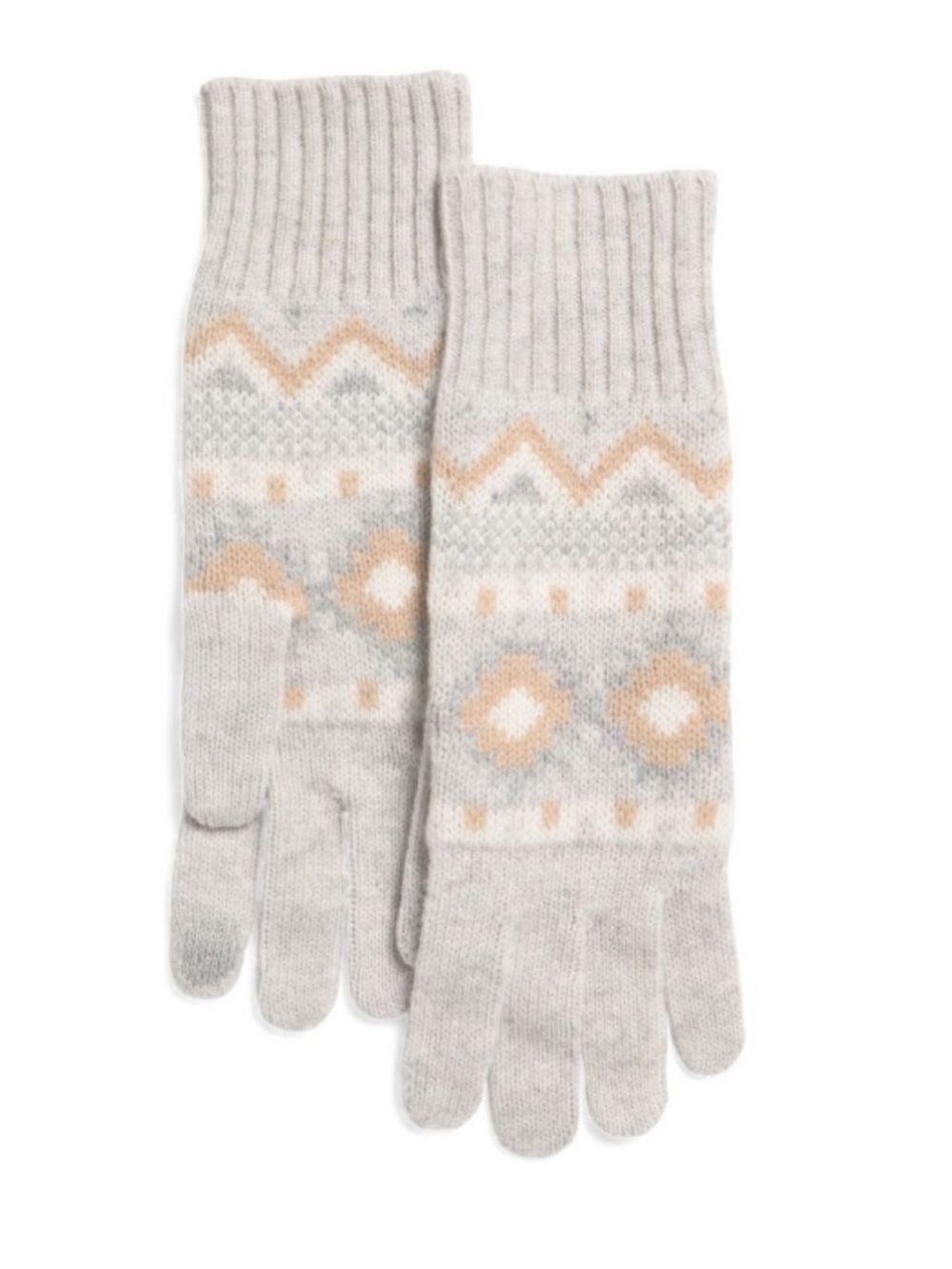 HANNAH ROSE Tan Ivory Caramel Vapor Fair Isle Merino Wool Smartphone Gloves